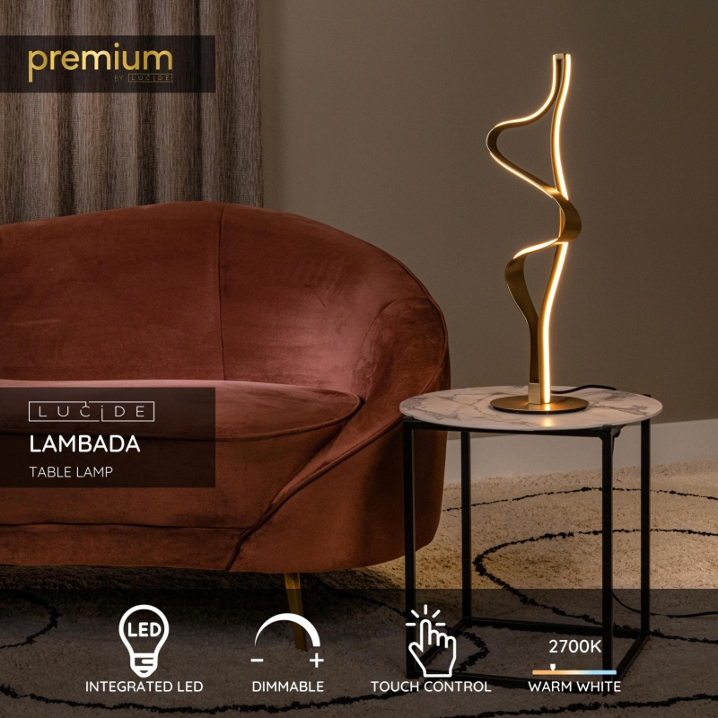 Lucide Premium LAMBADA - Table lamp - LED Dim. - 1x19W 2700K - Matt Gold / Brass